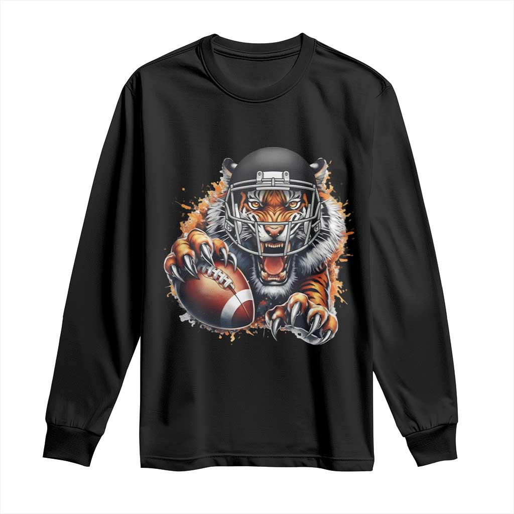 Funny Bengal Tiger With Helmet Long Sleeve Shirt Football Lover Gift TS12 Black Print Your Wear