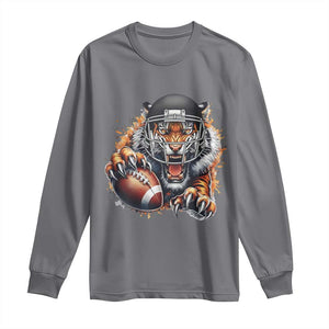Funny Bengal Tiger With Helmet Long Sleeve Shirt Football Lover Gift TS12 Charcoal Print Your Wear