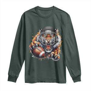 Funny Bengal Tiger With Helmet Long Sleeve Shirt Football Lover Gift TS12 Dark Forest Green Print Your Wear