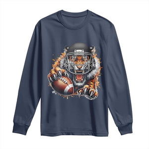 Funny Bengal Tiger With Helmet Long Sleeve Shirt Football Lover Gift TS12 Navy Print Your Wear