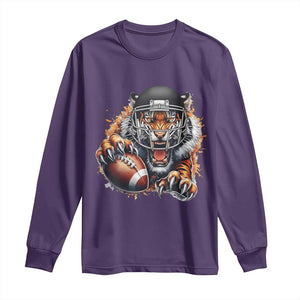 Funny Bengal Tiger With Helmet Long Sleeve Shirt Football Lover Gift TS12 Purple Print Your Wear