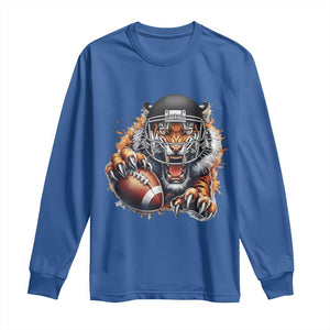 Funny Bengal Tiger With Helmet Long Sleeve Shirt Football Lover Gift TS12 Royal Blue Print Your Wear