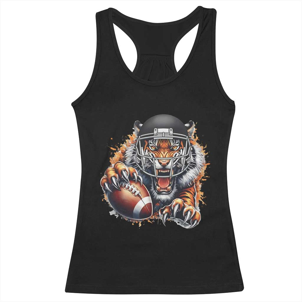 Funny Bengal Tiger With Helmet Racerback Tank Top Football Lover Gift - Print Your Wear