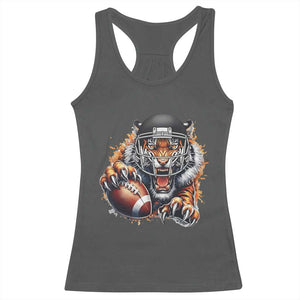 Funny Bengal Tiger With Helmet Racerback Tank Top Football Lover Gift - Print Your Wear