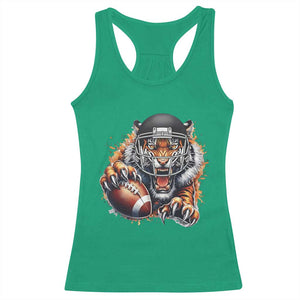 Funny Bengal Tiger With Helmet Racerback Tank Top Football Lover Gift - Print Your Wear