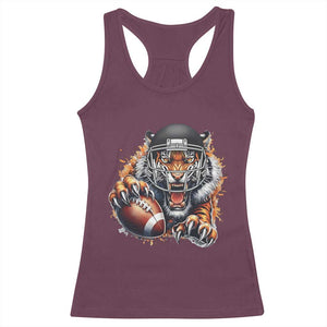 Funny Bengal Tiger With Helmet Racerback Tank Top Football Lover Gift - Print Your Wear