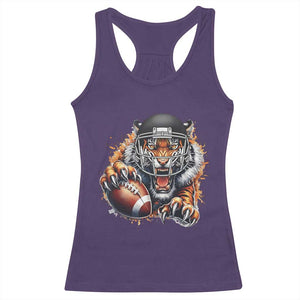 Funny Bengal Tiger With Helmet Racerback Tank Top Football Lover Gift - Print Your Wear