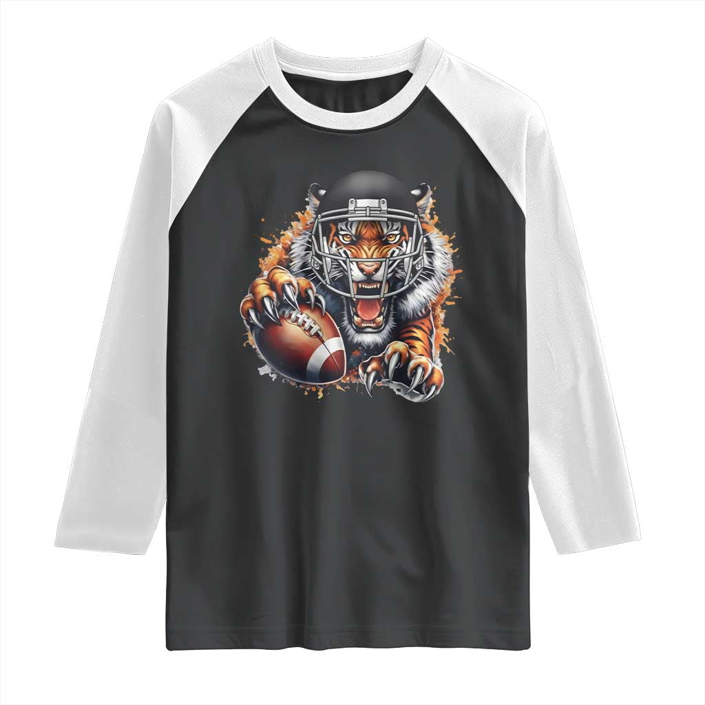 Funny Bengal Tiger With Helmet Raglan Shirt Football Lover Gift TS12 Black White Print Your Wear
