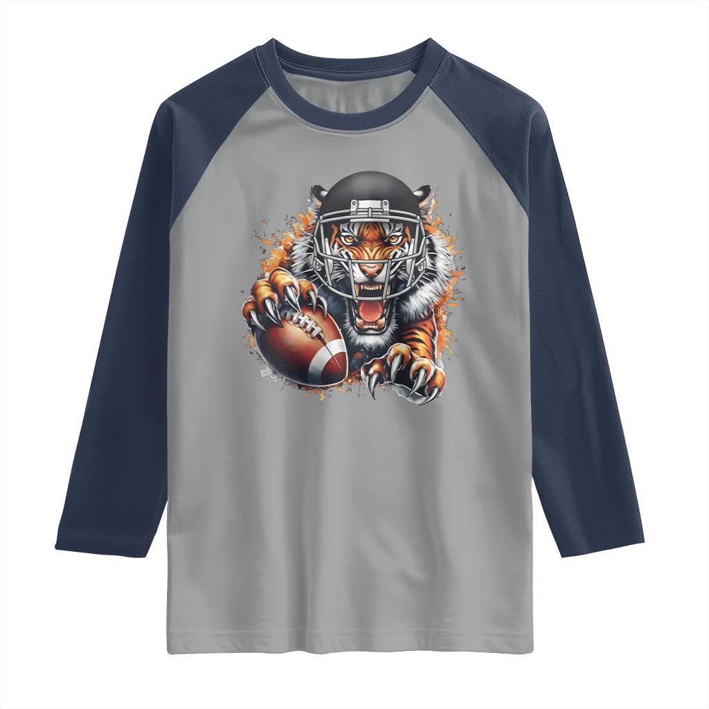Funny Bengal Tiger With Helmet Raglan Shirt Football Lover Gift TS12 Sport Gray Navy Print Your Wear