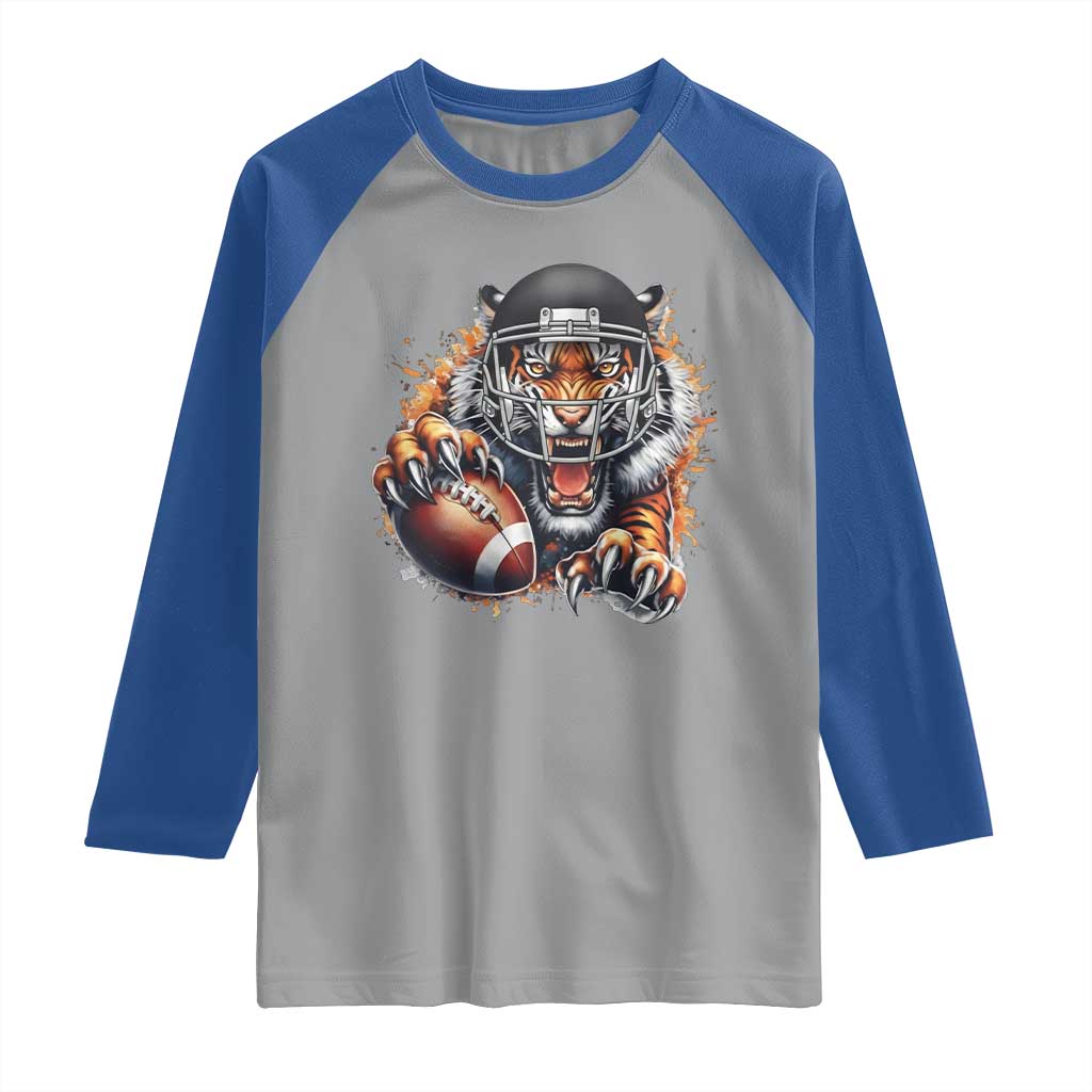 Funny Bengal Tiger With Helmet Raglan Shirt Football Lover Gift TS12 Sport Gray Royal Print Your Wear