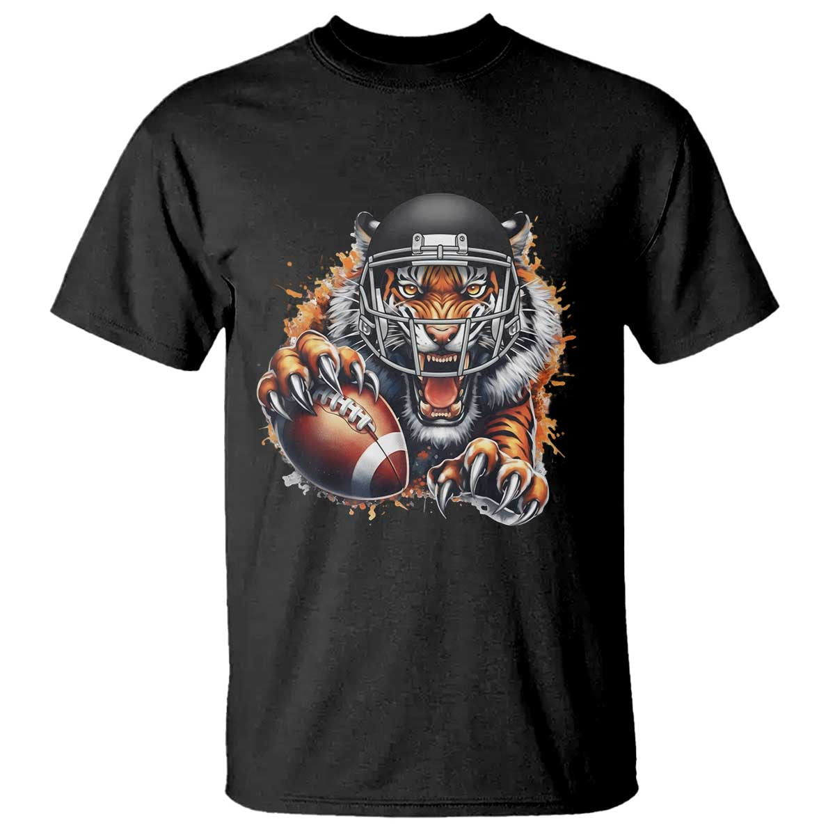 Funny Bengal Tiger With Helmet T Shirt Football Lover Gift TS12 Black Print Your Wear
