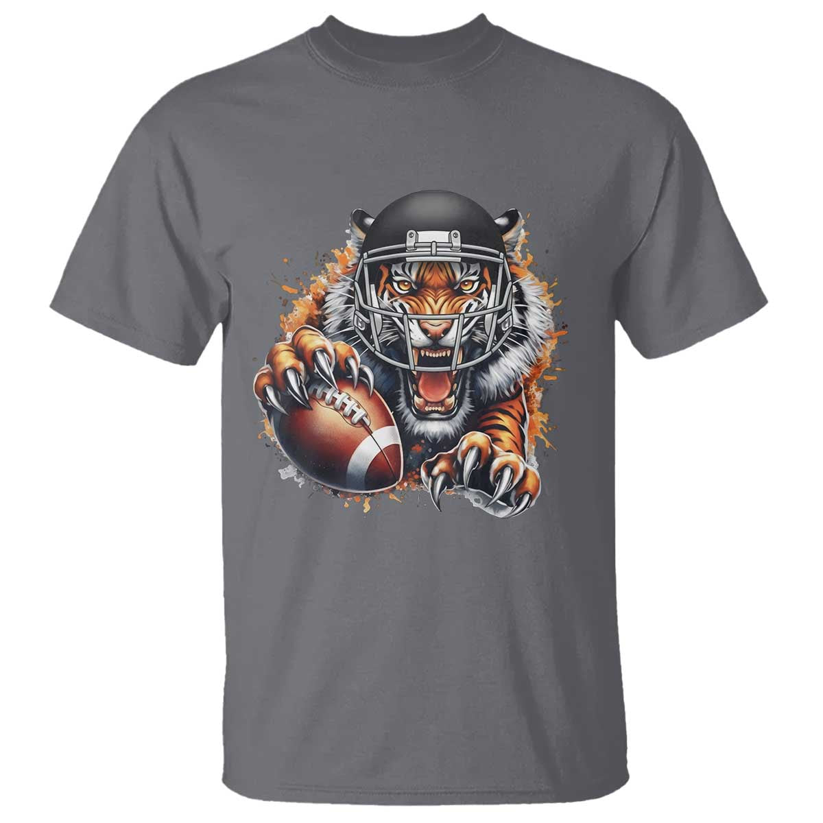 Funny Bengal Tiger With Helmet T Shirt Football Lover Gift TS12 Charcoal Print Your Wear