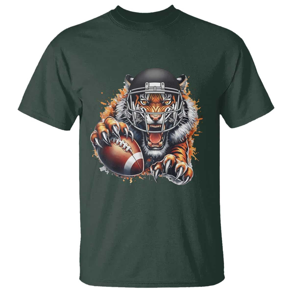 Funny Bengal Tiger With Helmet T Shirt Football Lover Gift TS12 Dark Forest Green Print Your Wear