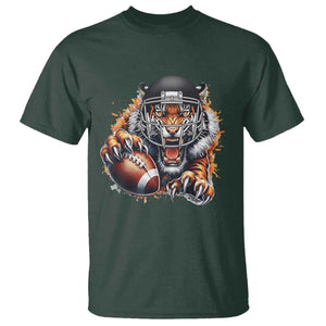 Funny Bengal Tiger With Helmet T Shirt Football Lover Gift TS12 Dark Forest Green Print Your Wear