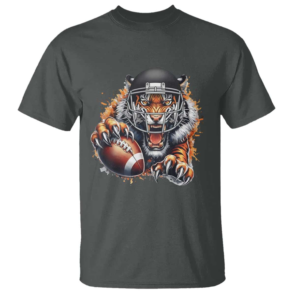 Funny Bengal Tiger With Helmet T Shirt Football Lover Gift TS12 Dark Heather Print Your Wear