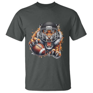 Funny Bengal Tiger With Helmet T Shirt Football Lover Gift TS12 Dark Heather Print Your Wear