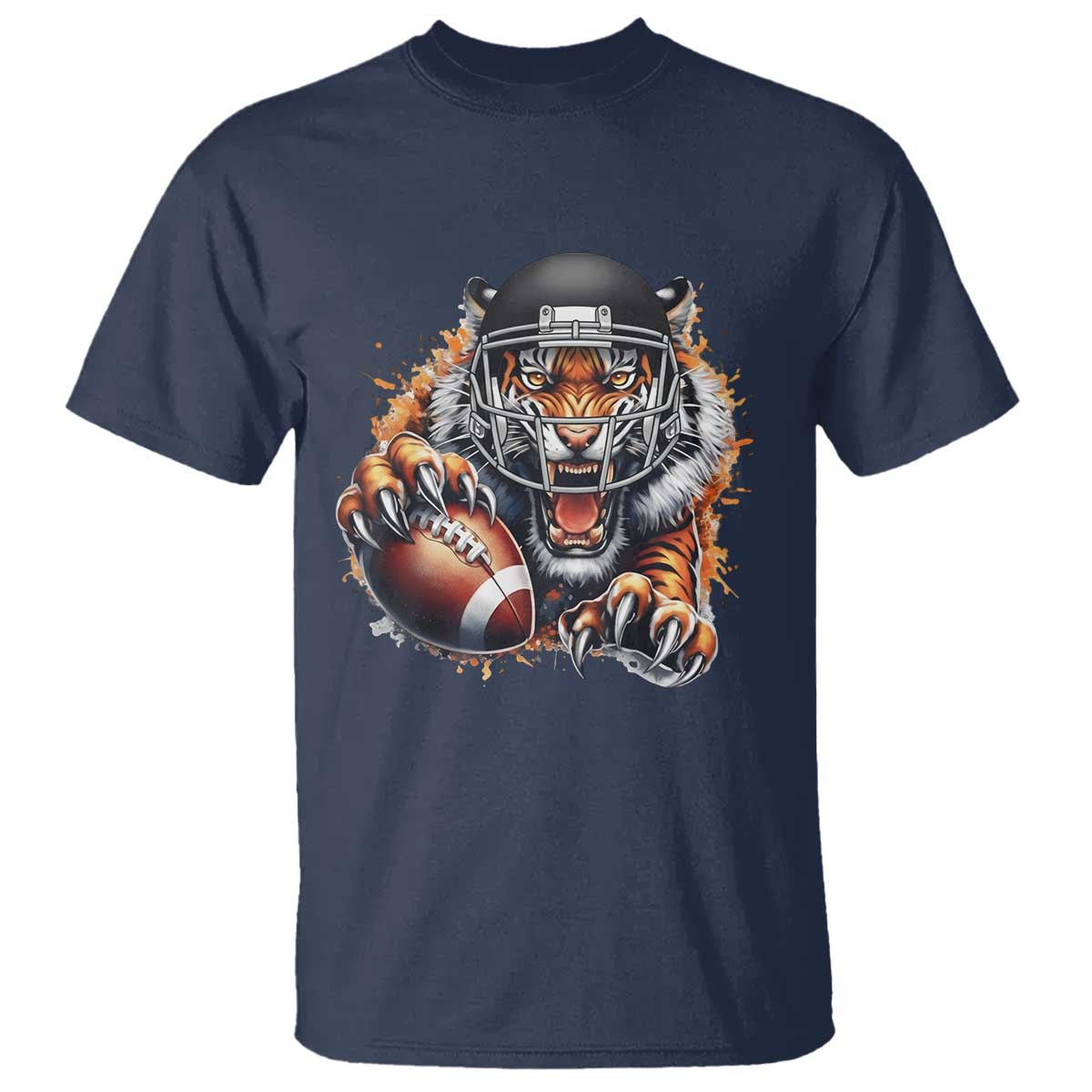 Funny Bengal Tiger With Helmet T Shirt Football Lover Gift TS12 Navy Print Your Wear
