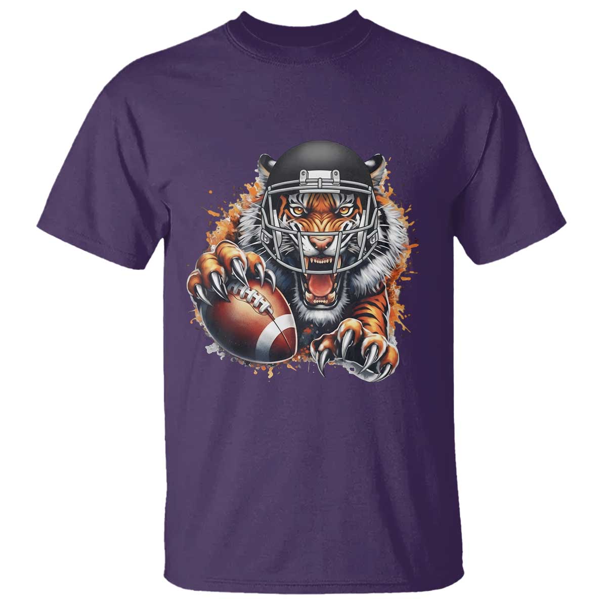 Funny Bengal Tiger With Helmet T Shirt Football Lover Gift TS12 Purple Print Your Wear