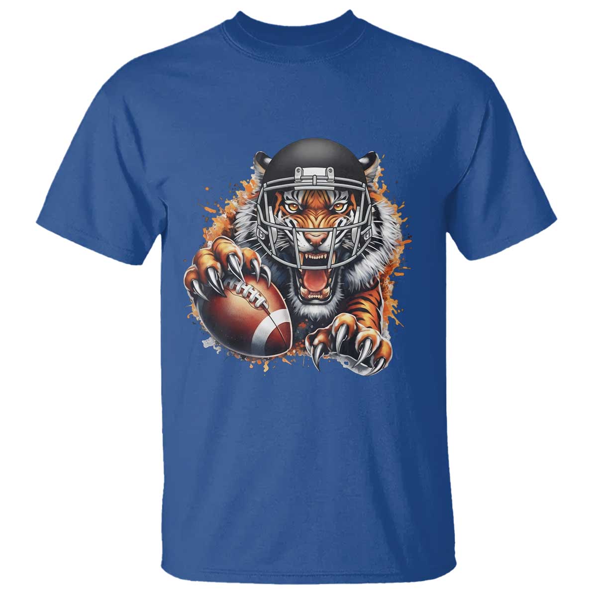 Funny Bengal Tiger With Helmet T Shirt Football Lover Gift TS12 Royal Blue Print Your Wear