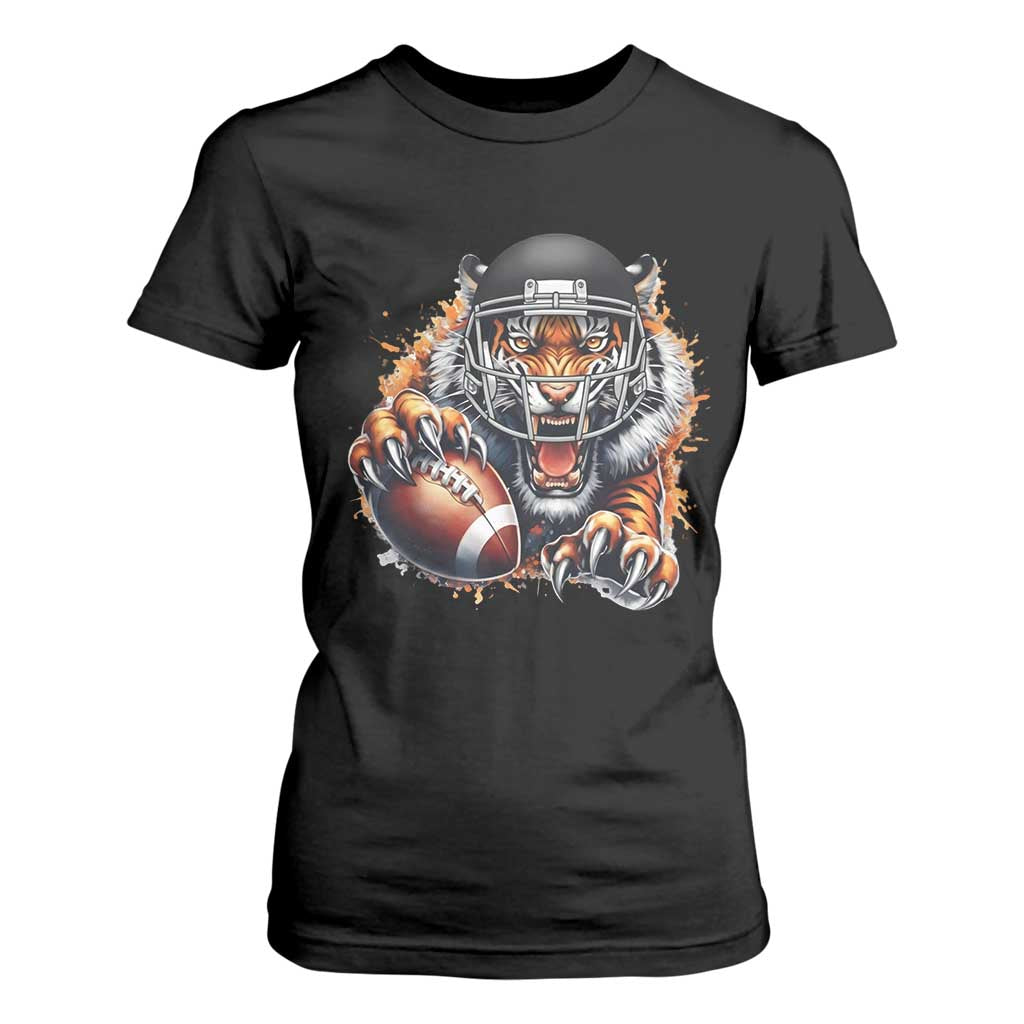 Funny Bengal Tiger With Helmet T Shirt For Women Football Lover Gift TS12 Black Print Your Wear