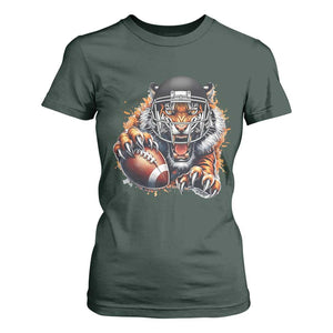 Funny Bengal Tiger With Helmet T Shirt For Women Football Lover Gift TS12 Dark Forest Green Print Your Wear