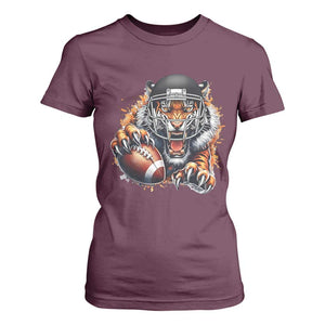 Funny Bengal Tiger With Helmet T Shirt For Women Football Lover Gift TS12 Maroon Print Your Wear