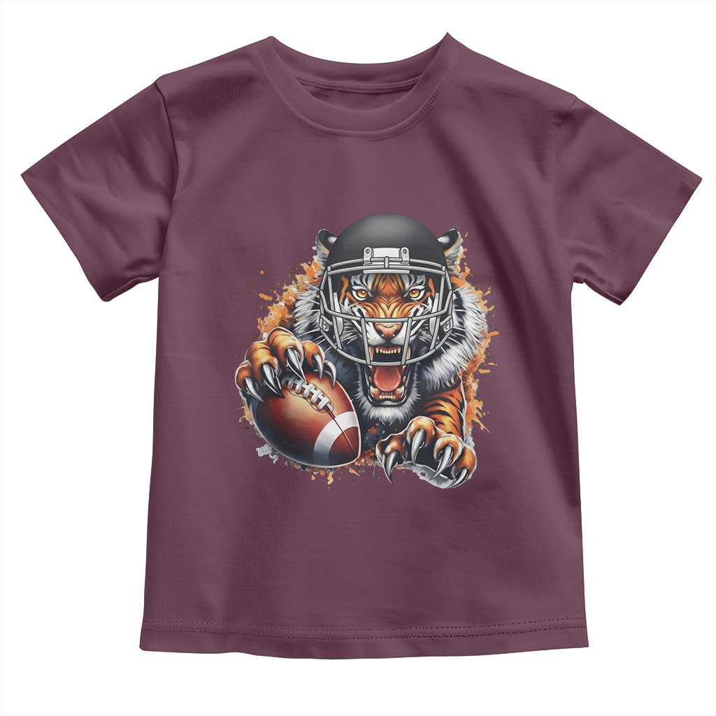 Funny Bengal Tiger With Helmet Toddler T Shirt Football Lover Gift TS12 Maroon Print Your Wear