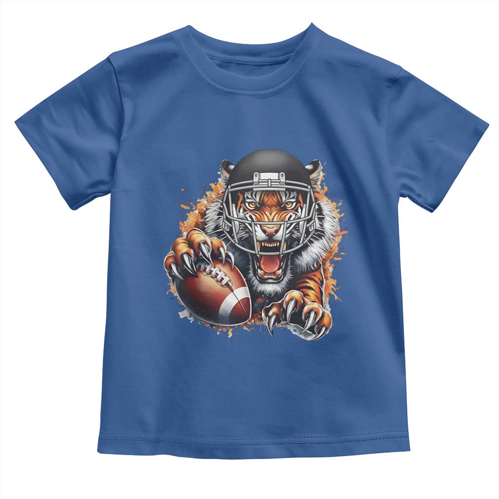 Funny Bengal Tiger With Helmet Toddler T Shirt Football Lover Gift TS12 Royal Blue Print Your Wear
