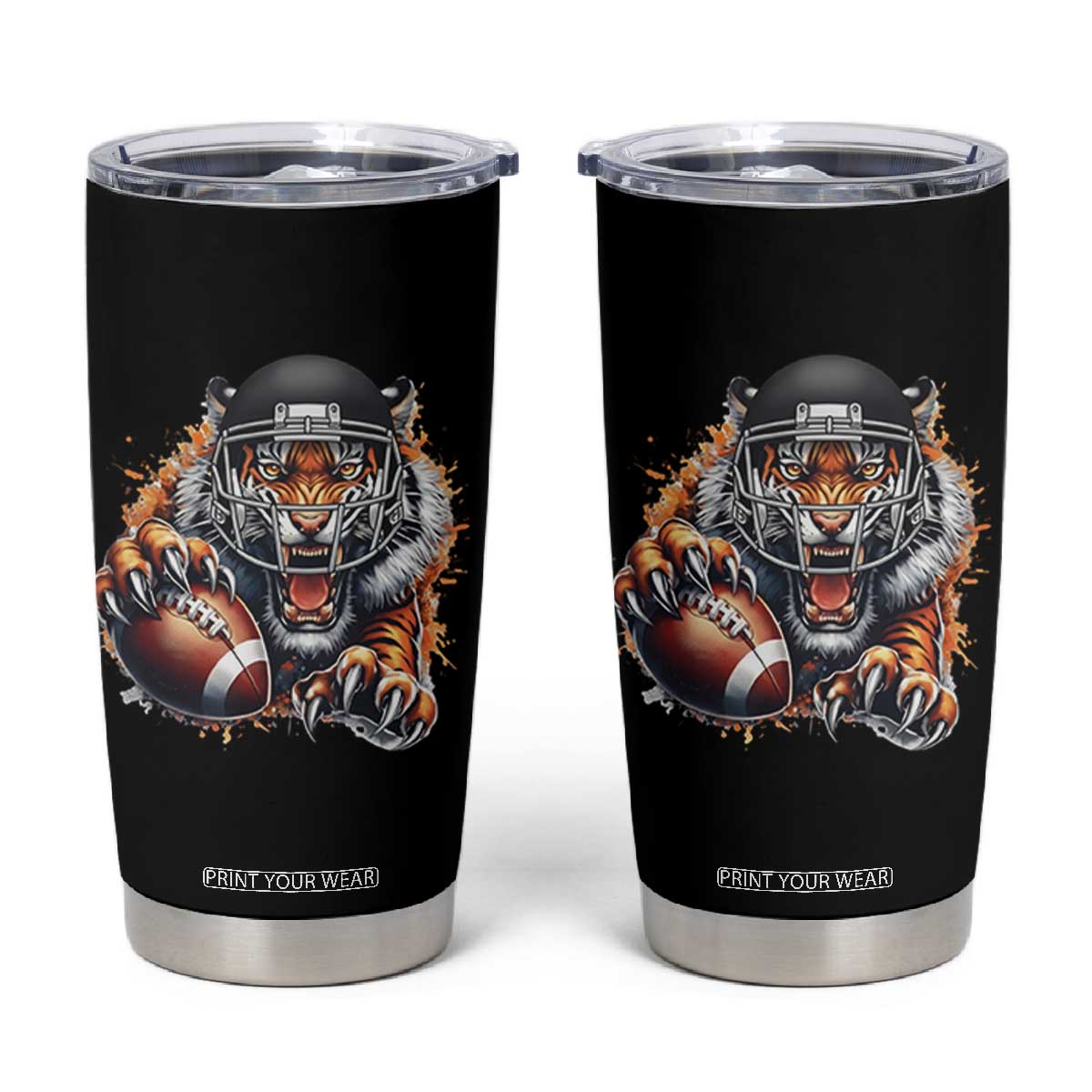 Funny Bengal Tiger With Helmet Tumbler Cup Football Lover Gift - Print Your Wear