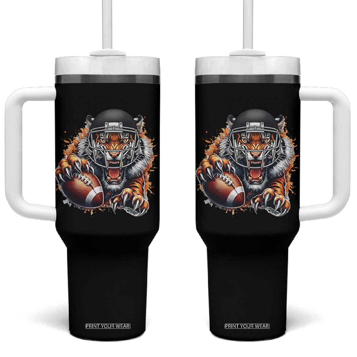 Funny Bengal Tiger With Helmet Tumbler With Handle Football Lover Gift TS12 One Size: 40 oz Black Print Your Wear