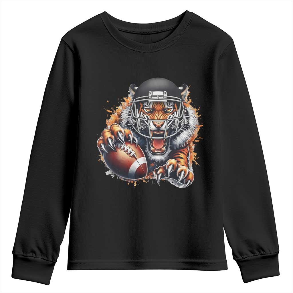 Funny Bengal Tiger With Helmet Youth Sweatshirt Football Lover Gift TS12 Black Print Your Wear