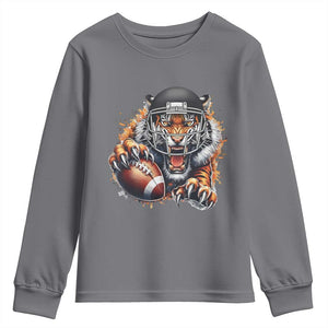 Funny Bengal Tiger With Helmet Youth Sweatshirt Football Lover Gift TS12 Charcoal Print Your Wear