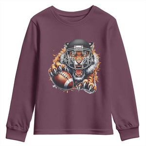 Funny Bengal Tiger With Helmet Youth Sweatshirt Football Lover Gift TS12 Maroon Print Your Wear
