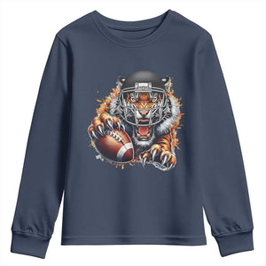 Funny Bengal Tiger With Helmet Youth Sweatshirt Football Lover Gift TS12 Navy Print Your Wear