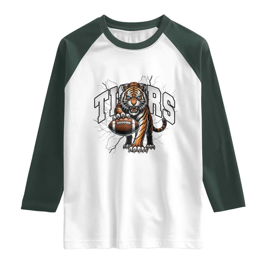 Funny Bengal Tiger Raglan Shirt Gift For Football Lover TS12 White Dark Forest Green Print Your Wear