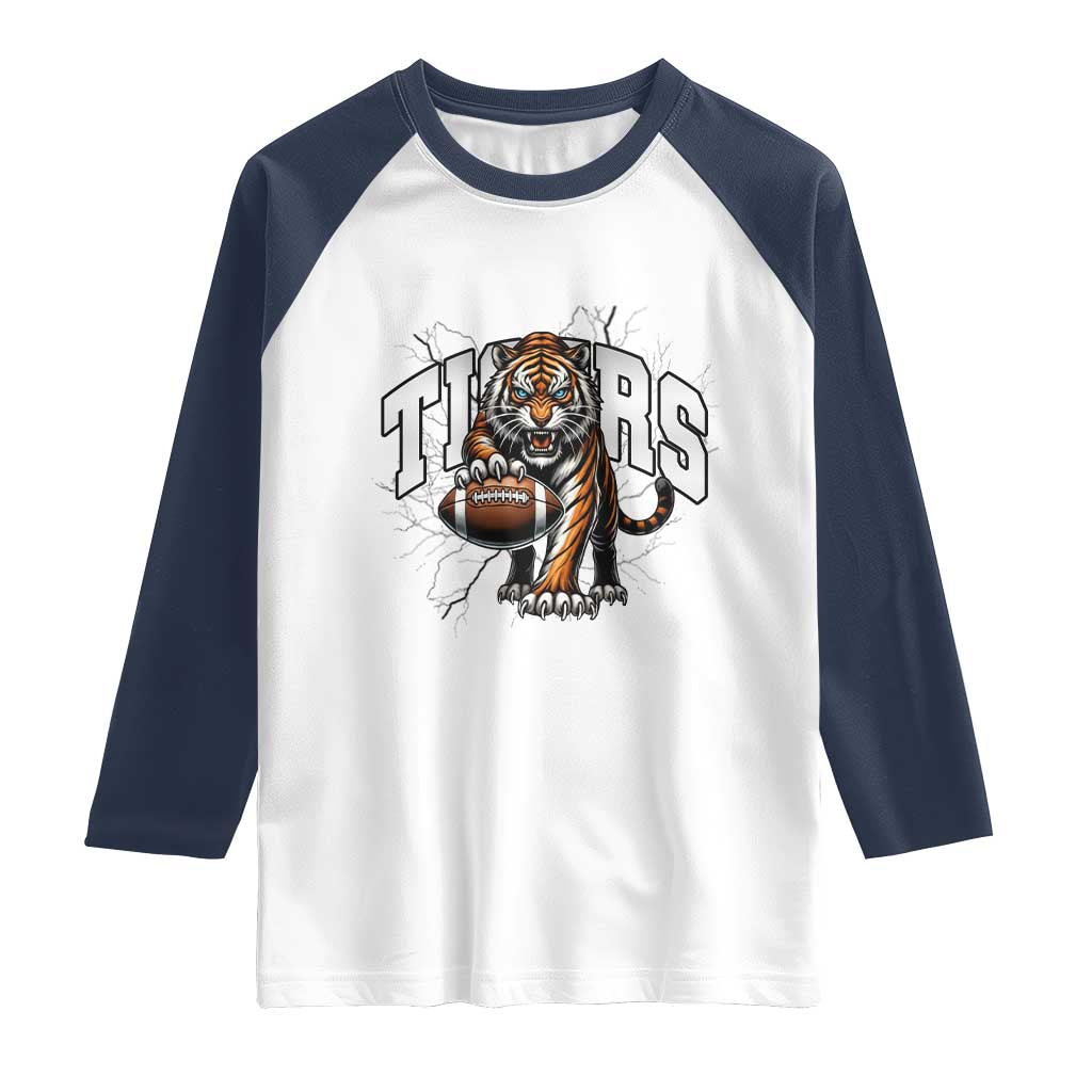 Funny Bengal Tiger Raglan Shirt Gift For Football Lover TS12 White Navy Print Your Wear