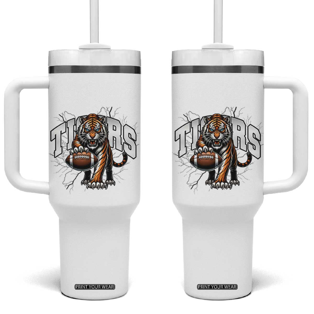 Funny Bengal Tiger Tumbler With Handle Gift For Football Lover TS12 One Size: 40 oz White Print Your Wear
