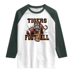 Bengal Tiger Football Raglan Shirt Game Day Gift TS12 White Dark Forest Green Print Your Wear