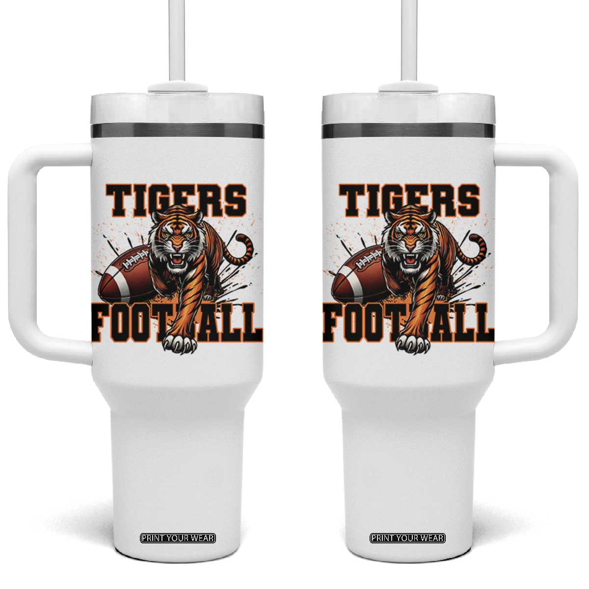 Bengal Tiger Football Tumbler With Handle Game Day Gift TS12 One Size: 40 oz White Print Your Wear