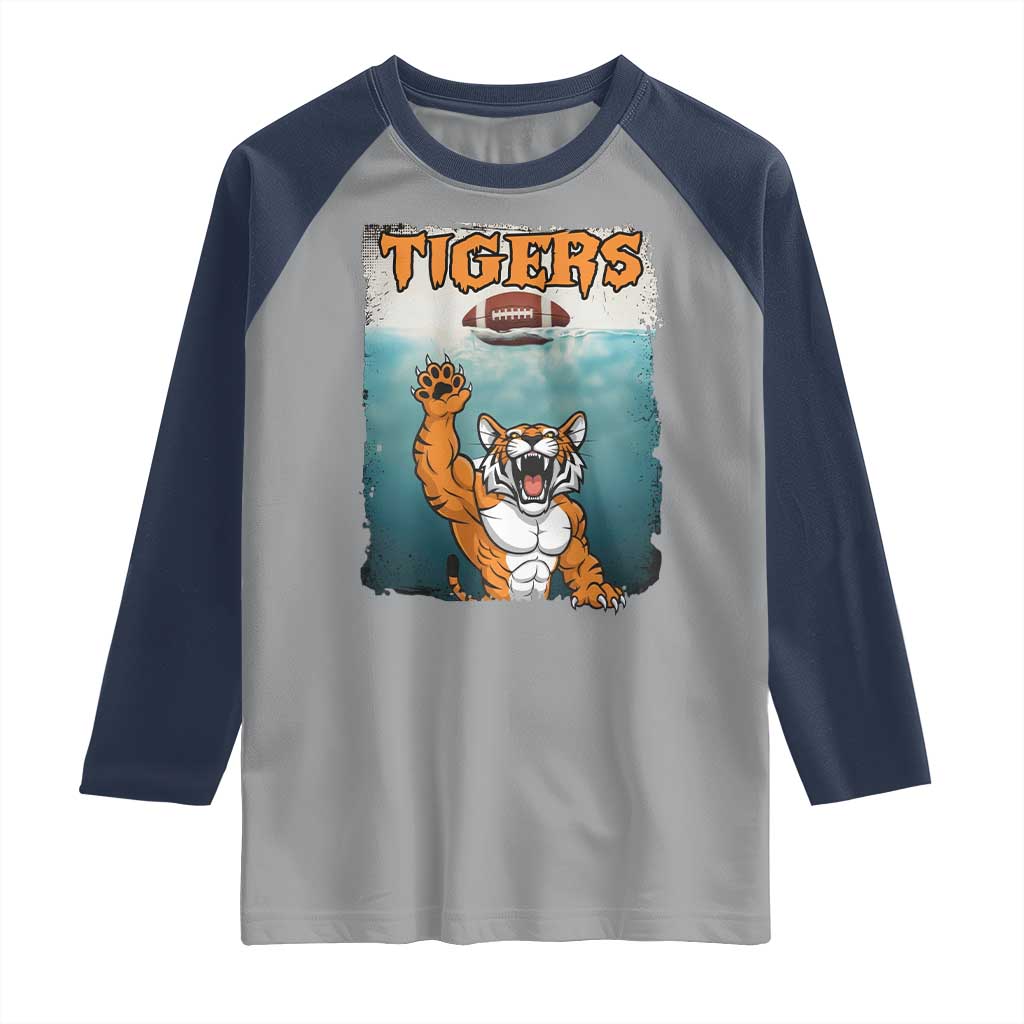 Bengal Tiger Football Raglan Shirt Horror Parody Gift TS12 Sport Gray Navy Print Your Wear