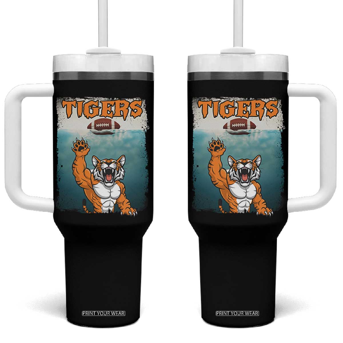 Bengal Tiger Football Tumbler With Handle Horror Parody Gift TS12 One Size: 40 oz Black Print Your Wear