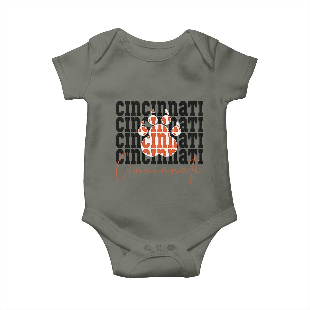 Cincinnati Tiger Paw Baby Onesie Football Lover Gift TS12 Military Green Print Your Wear