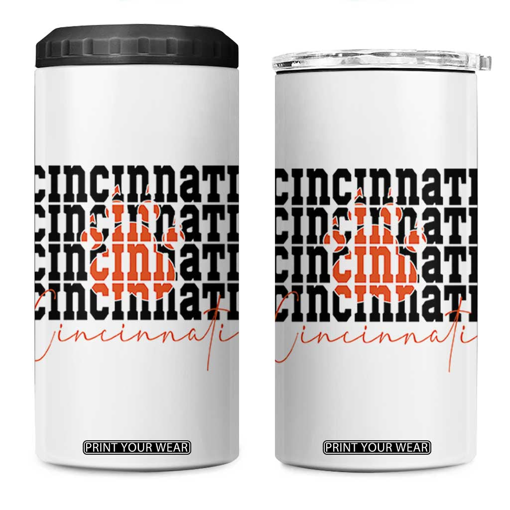Cincinnati Tiger Paw 4 in 1 Can Cooler Tumbler Football Lover Gift TS12 One Size: 16 oz White Print Your Wear