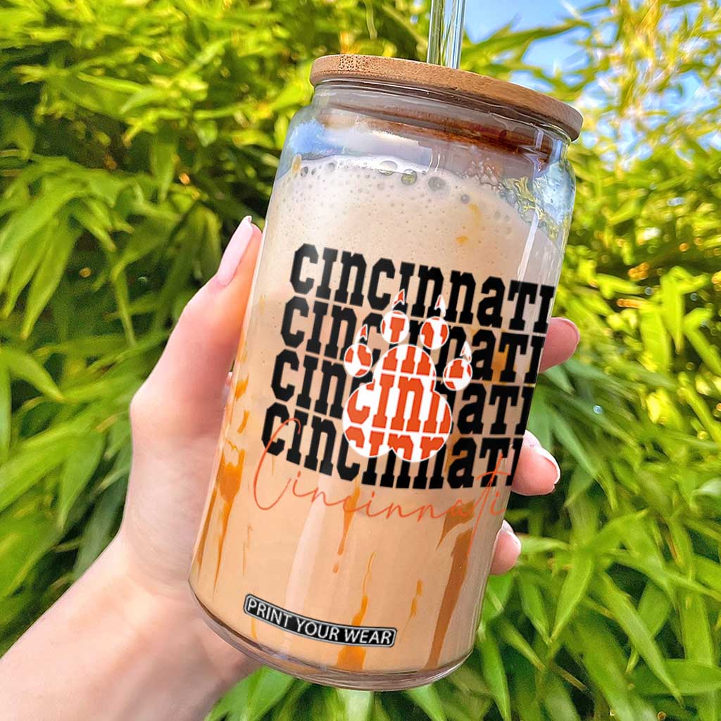 Cincinnati Tiger Paw Glass Can Football Lover Gift TS12 White Print Your Wear