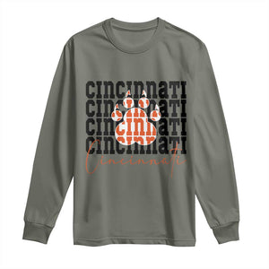Cincinnati Tiger Paw Long Sleeve Shirt Football Lover Gift TS12 Military Green Print Your Wear