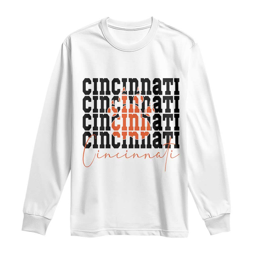 Cincinnati Tiger Paw Long Sleeve Shirt Football Lover Gift TS12 White Print Your Wear
