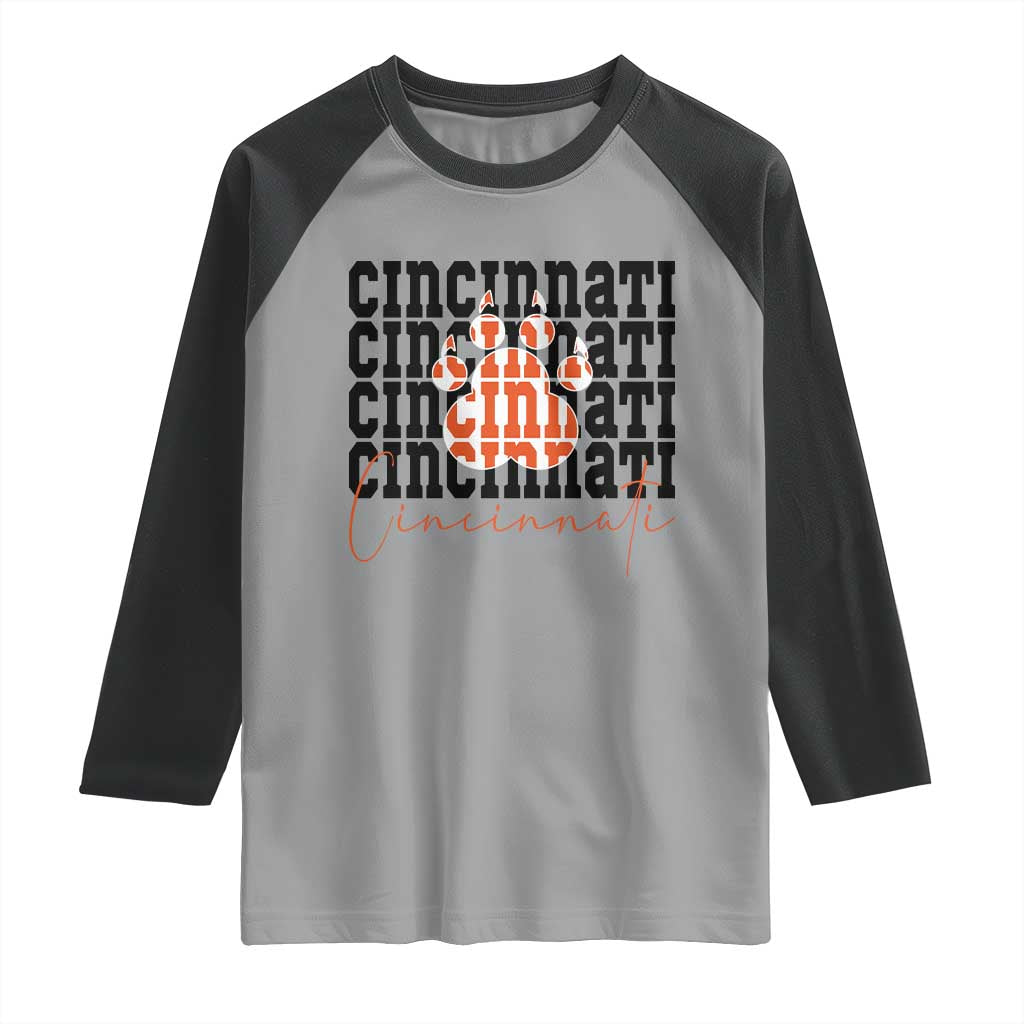 Cincinnati Tiger Paw Raglan Shirt Football Lover Gift TS12 Sport Gray Black Print Your Wear