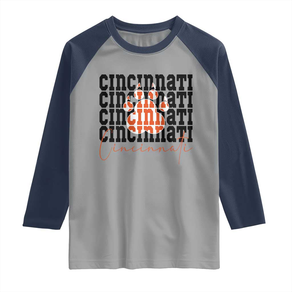 Cincinnati Tiger Paw Raglan Shirt Football Lover Gift TS12 Sport Gray Navy Print Your Wear