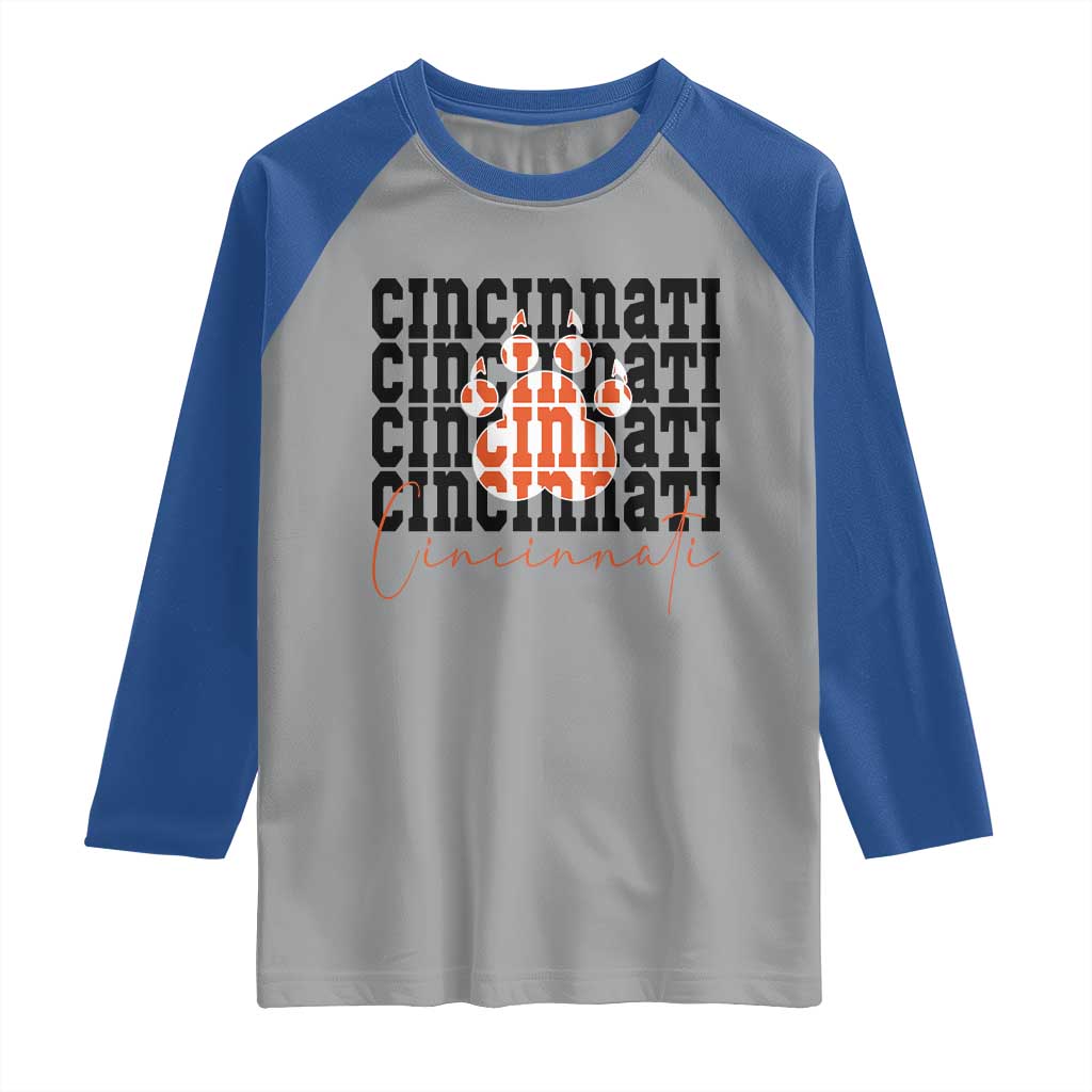 Cincinnati Tiger Paw Raglan Shirt Football Lover Gift TS12 Sport Gray Royal Print Your Wear