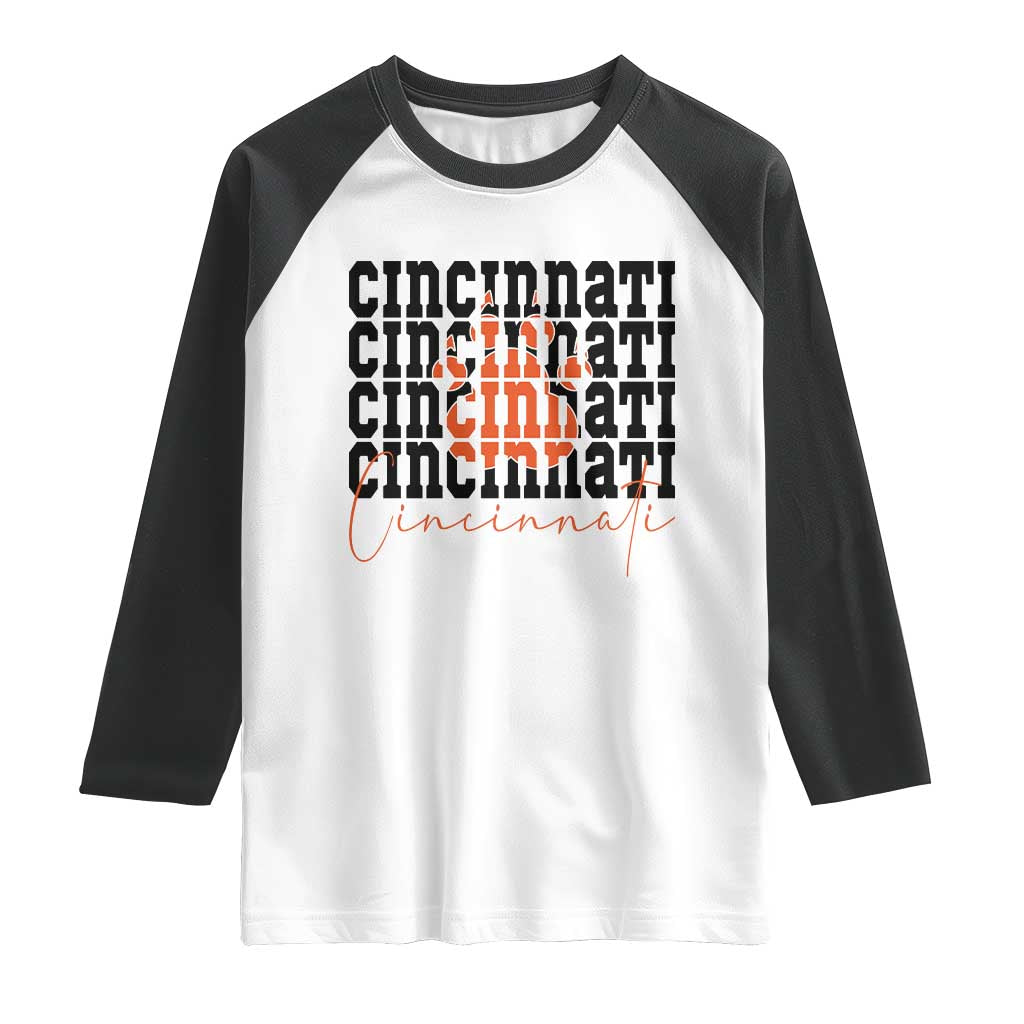 Cincinnati Tiger Paw Raglan Shirt Football Lover Gift TS12 White Black Print Your Wear